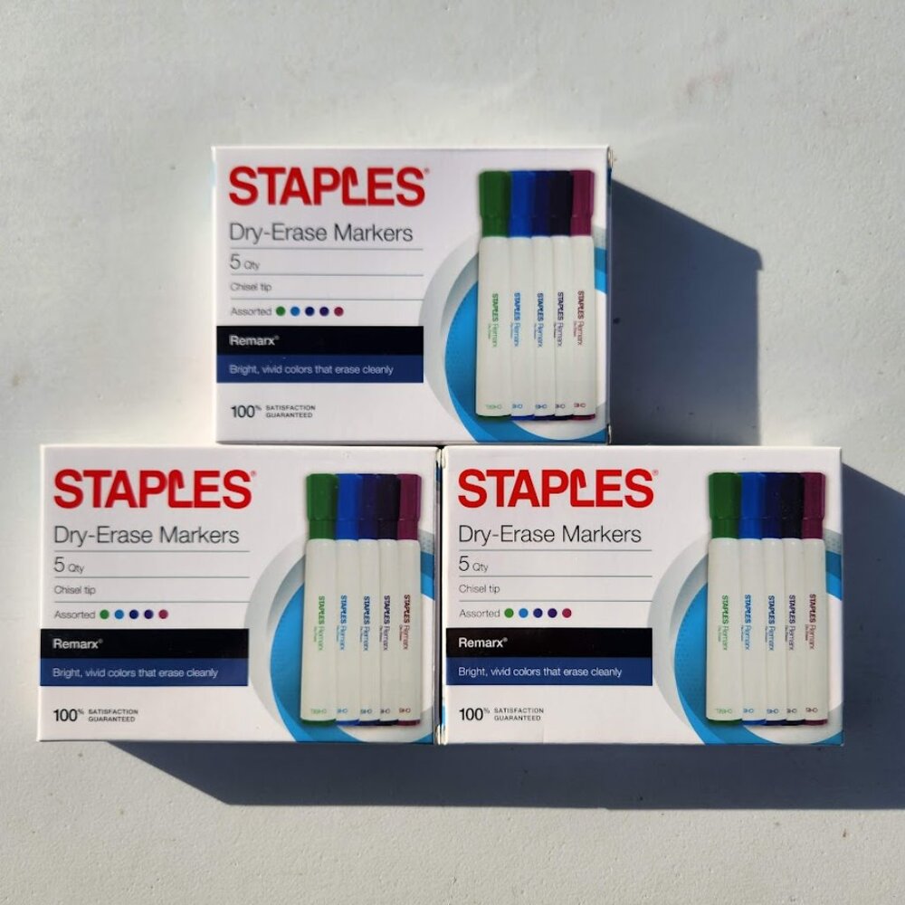 NEW Staples Dry Erase Markers 15 Count Chisel Tip Assorted Colors School Classro